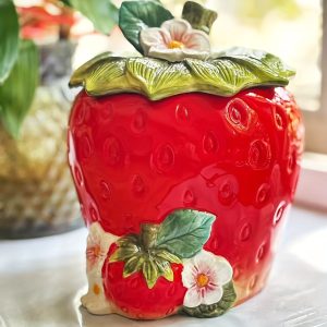 Cookie Jar Designed Like a Strawberry, Perfect for Storing Biscuits And Treats, Ideal for Tea Storage, And Serves As a Kitchen Organizer in a Farmhouse Style (Available in Pink And Red)