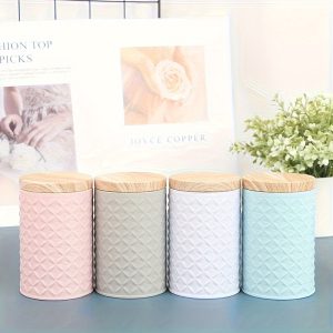 Fashionable Wood Grain Metal Coffee Container - Safe Wooden Lid, Metal Container Empty Biscuit Tin Tin Tin Tin Tin Can Jewelry Box Storage Container Can