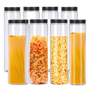 4u002F8pcs Round Pasta Storage Jar Cookie Container Salted Sleeve Storage Container Plastic Cookie Clip with Lid Sealed Spaghetti Transparent Cylinder Cookie Rack for Food Storage Room Cereal Flakes