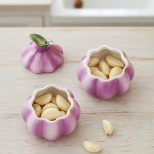 A Collection of Purple Garlic Ceramic Jars for Home Decoration, Serving As Both Sculptures And Organizers